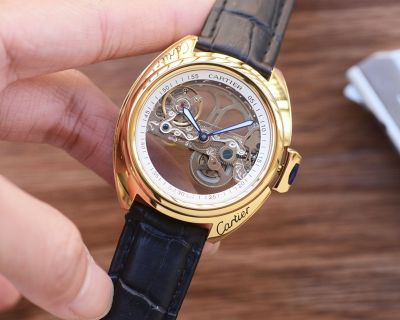Cartier Optimal Design Genuine Leather/316L Steel Bracelet 41*12MM Unique Skeleton Watch
